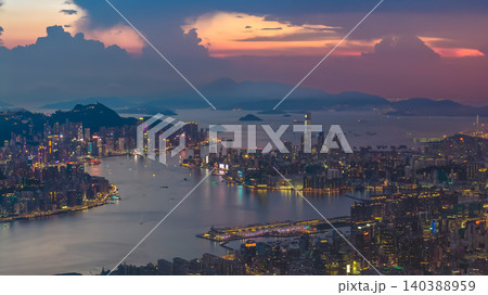 July 8 2022 HK Cityscape. View from plane window 140388959