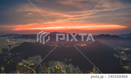 July 8 2022 Hong Kong mountains dramatic sunset rays July 8 2022 Hong Kong mountains dramatic sunset rays 140388968