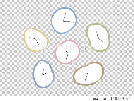 A set of hand-drawn illustrations of distorted clocks (colorful) A set of hand-drawn illustrations of distorted clocks (colorful) 140389164
