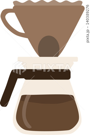 Flat illustration of a pour over coffee dripper with paper filter and glass coffee server. 140389276