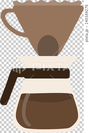 Flat illustration of a pour over coffee dripper with paper filter and glass coffee server. 140389276
