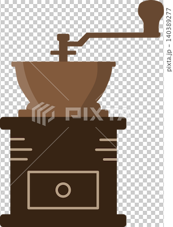 Simple flat illustration of a traditional manual coffee grinder with hand crank, wooden body and drawer. Simple flat illustration of a traditional manual coffee grinder with hand crank, wooden body and drawer. 140389277