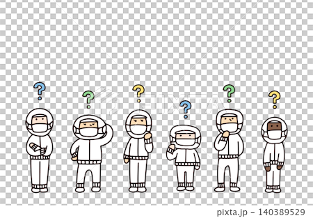一幅插圖,描繪了六名食品廠工人,他們的頭頂上方漂浮著問號。 一幅插圖,描繪了六名食品廠工人,他們的頭頂上方漂浮著問號。 140389529