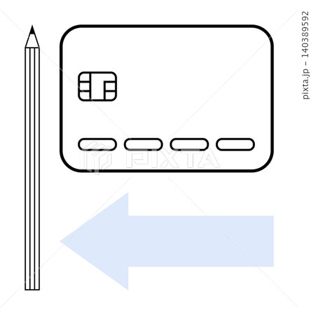 Financial transactions, banking concepts, digital security, online payment, account management, fund transfer. Abstract credit card sketch alongside a pencil and arrow. Financial transactions Financial transactions, banking concepts, digital security, online payment, account management, fund transfer. Abstract credit card sketch alongside a pencil and arrow. Financial transactions 140389592