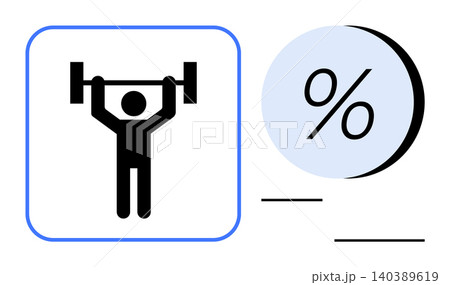 Fitness goals, financial planning, health awareness, workout statistics, personal growth, and budgeting. A person lifting weights next to a percentage icon. Fitness goals and financial planning focus Fitness goals, financial planning, health awareness, workout statistics, personal growth, and budgeting. A person lifting weights next to a percentage icon. Fitness goals and financial planning focus 140389619