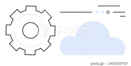 Cloud computing, workflow automation, digital transformation, software integration, online services, IT solutions. Abstract gear alongside a cloud graphic. Cloud computing and workflow automation Cloud computing, workflow automation, digital transformation, software integration, online services, IT solutions. Abstract gear alongside a cloud graphic. Cloud computing and workflow automation 140389797