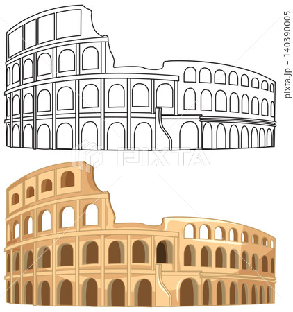 Roman Colosseum Vector Illustration in Line Art and Color Styles Roman Colosseum Vector Illustration in Line Art and Color Styles 140390005