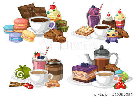 Assorted Dessert and Coffee Vector Illustration Set on White Background Assorted Dessert and Coffee Vector Illustration Set on White Background 140390034