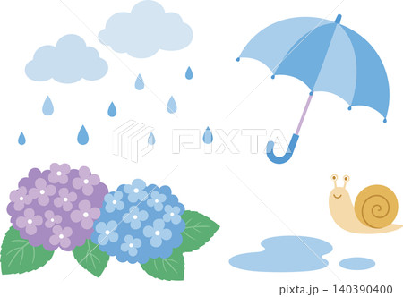 かわいい梅雨のベクターイラストセット かわいい梅雨のベクターイラストセット 140390400