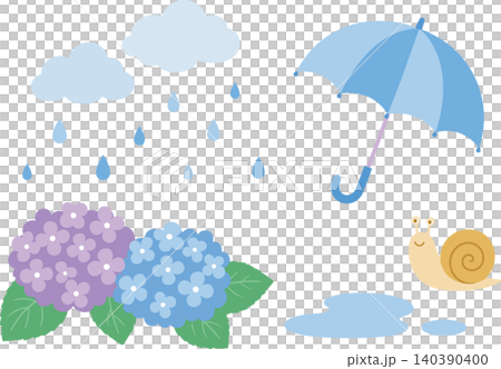 かわいい梅雨のベクターイラストセット かわいい梅雨のベクターイラストセット 140390400