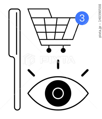 E-commerce, online search, shopping notifications, user experience, product discovery, digital marketing. Shopping cart with notification, eye and search symbol. E-commerce online search concepts E-commerce, online search, shopping notifications, user experience, product discovery, digital marketing. Shopping cart with notification, eye and search symbol. E-commerce online search concepts 140390508