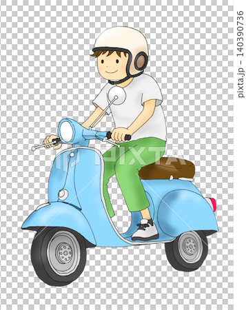 一名男子戴著頭盔騎著踏板車的插圖(透明背景) 一名男子戴著頭盔騎著踏板車的插圖(透明背景) 140390736