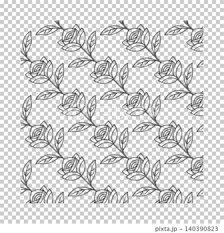 Seamless Rose Flower Line Art Vector Pattern for Textile and Fabric Print Seamless Rose Flower Line Art Vector Pattern for Textile and Fabric Print 140390823