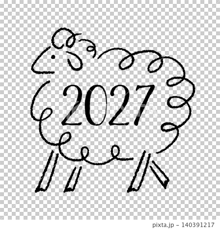 Hand-drawn, cute sheep design for the Year of the Sheep, 2027 Hand-drawn, cute sheep design for the Year of the Sheep, 2027 140391217