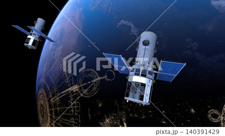 人工衛星と地球 人工衛星と地球 140391429