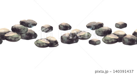 Stones grey smooth seamless border. Stacked stones, rock cairns and scattered pebbles element of landscape, Hand painted watercolor illustration Isolated from background pattern for zen, spa, wellness Stones grey smooth seamless border. Stacked stones, rock cairns and scattered pebbles element of landscape, Hand painted watercolor illustration Isolated from background pattern for zen, spa, wellness 140391437