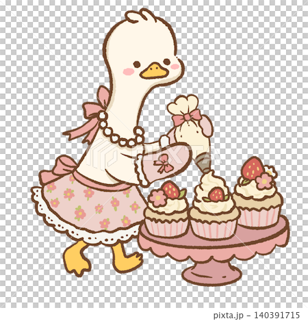 Cute Goose Piping Frosting Onto Strawberry Cupcakes On Elegant Dessert Stand Sweet Bakery Birthday Tea Party Illustration Cute Goose Piping Frosting Onto Strawberry Cupcakes On Elegant Dessert Stand Sweet Bakery Birthday Tea Party Illustration 140391715