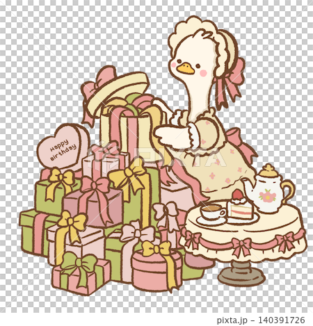 Cute Goose Opening Presents Beside Tea And Cake At Elegant Birthday Celebration Pastel Coquette Party Character Illustration Cute Goose Opening Presents Beside Tea And Cake At Elegant Birthday Celebration Pastel Coquette Party Character Illustration 140391726