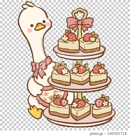 Cute Goose Presenting Three Tier Dessert Stand Filled With Strawberry Cheesecake Slices Sweet Birthday Tea Party Character Illustration Cute Goose Presenting Three Tier Dessert Stand Filled With Strawberry Cheesecake Slices Sweet Birthday Tea Party Character Illustration 140391728