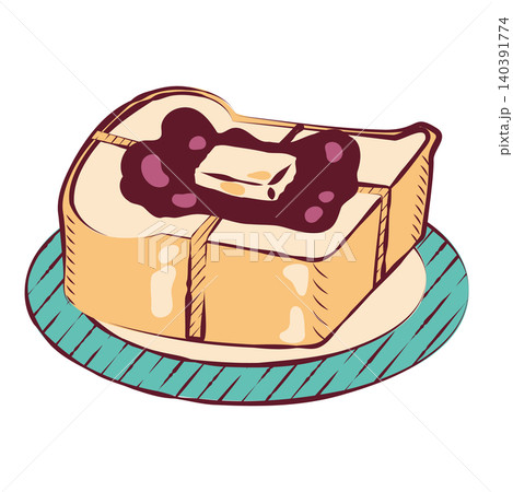 お皿にのったあんバタートーストのイラスト 140391774