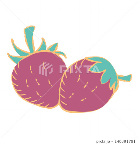 葉っぱ付きいちご二つの手描きイラスト 140391781