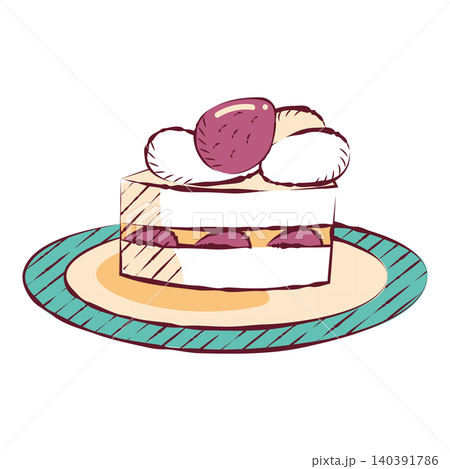 お皿にのったいちごショートケーキのイラスト お皿にのったいちごショートケーキのイラスト 140391786