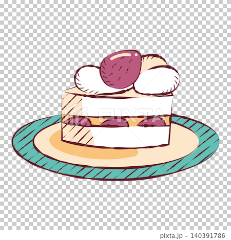 お皿にのったいちごショートケーキのイラスト お皿にのったいちごショートケーキのイラスト 140391786