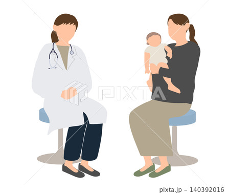 赤ちゃん連れの母親が医師に相談するイラスト 140392016