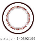 Round frame with floral pattern. Beautiful round frame arabesques. Vintage ethnic vector frame with arabesques. Pattern frame for round surfaces, household utensils, textiles, embroidery, plate. EPS 140392199