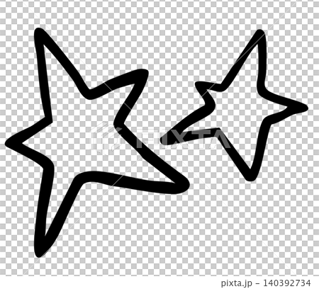 Hand drawn two star outlines for kid colouring book, decoration, cartoon, comic, sky and clouds, plush toy, kid doll, sticker, cute patch, badge, brooch, shirt print, icon, pin, tattoo 140392734