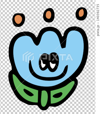 Hand drawn happy blue tulip flower with green leaves for floral print, sticker, nature, garden, spring, summer, plants, tree, blossom, blooming, backyard, picnic, park, outdoors, home, house, cartoon 140392735