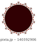 Round floral frame with Greek key, meander. Elegant element for design in Eastern style. Floral border. Circle frame. Egyptian, Assyrian, Greek motif. Lace illustration for invitation, greeting card. 140392906