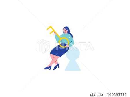 大きな鍵を持つ女性のイラスト 140393512