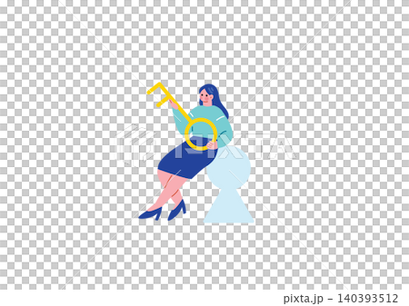 一位女士手持一把大鑰匙的插圖 一位女士手持一把大鑰匙的插圖 140393512