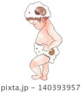 ひつじの帽子とパンツを身に付けた可愛い赤ちゃんのイラスト ハーフバースデーや記念写真素材 背景透過P 140393957
