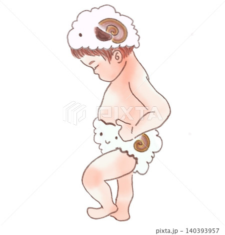 ひつじの帽子とパンツを身に付けた可愛い赤ちゃんのイラスト ハーフバースデーや記念写真素材 背景透過P ひつじの帽子とパンツを身に付けた可愛い赤ちゃんのイラスト ハーフバースデーや記念写真素材 背景透過P 140393957