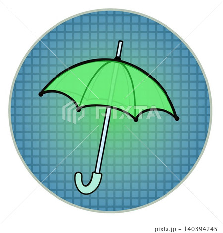 円形背景のついた雨傘のイラスト 140394245