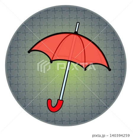 円形背景のついた雨傘のイラスト 140394259
