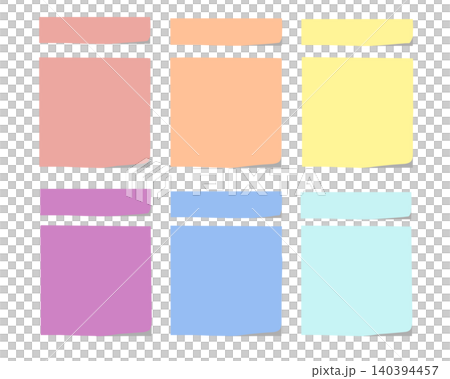 A set of pastel-colored sticky notes with simple illustrations. A set of pastel-colored sticky notes with simple illustrations. 140394457