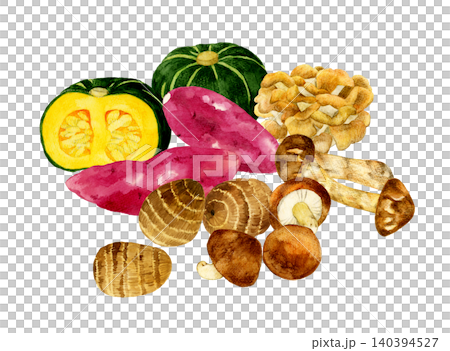 秋の味覚のお野菜セット 手描き水彩イラスト素材 秋の味覚のお野菜セット 手描き水彩イラスト素材 140394527