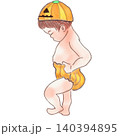 かぼちゃの仮装をした可愛い赤ちゃんのイラスト ハロウィンや記念撮影素材 背景透過PNG 140394895