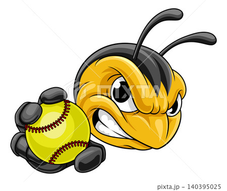 Bee Hornet or Wasp Insect Softball Ball Mascot 140395025