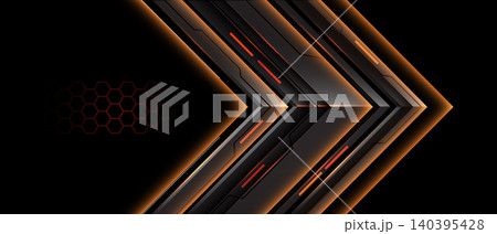Abstract orange red grey arrow metallic direction technology futuristic cyber on black with hexagon mesh design modern on black background vector 140395428