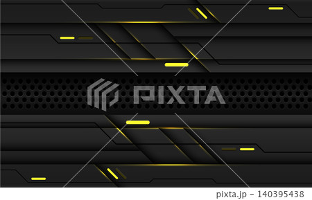 Abstract yellow light line dark grey banner on circle mesh design modern luxury futuristic background vector 140395438