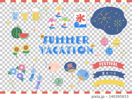 夏のイラスト素材セット 夏素材 フラットデザイン 夏のイラスト素材セット 夏素材 フラットデザイン 140395653