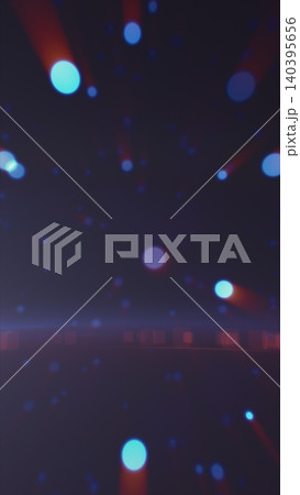 Abstract neon bokeh lights and soft glowing particles on a dark futuristic background with blue and red illumination. 140395656