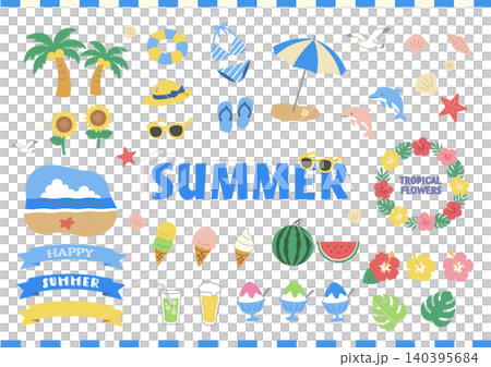 Summer-themed illustration set, summer-themed collection, flat design. Summer-themed illustration set, summer-themed collection, flat design. 140395684