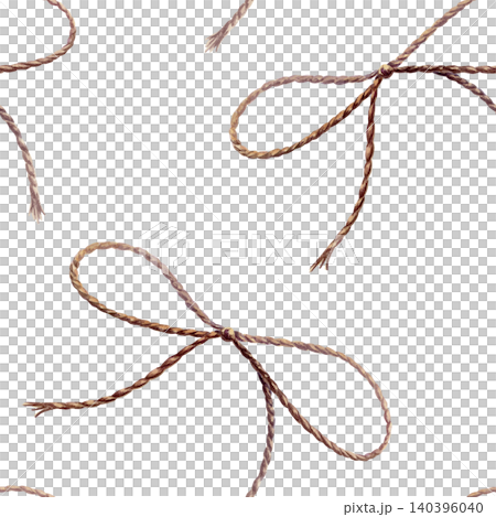 Vintage twine bow seamless pattern watercolor illustration. Craft string ribbon for organic pharmacy branding, handmade soap packaging design, rustic gift wrapping paper, eco wellness print Vintage twine bow seamless pattern watercolor illustration. Craft string ribbon for organic pharmacy branding, handmade soap packaging design, rustic gift wrapping paper, eco wellness print 140396040