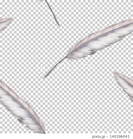 Vintage feather seamless pattern watercolor illustration. Antique quill pen for traditional pharmacy branding, handmade soap packaging design, rustic apothecary label, organic wellness print 140396041
