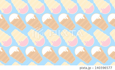 Cold, refreshing creamy and strawberry ice cream in a crispy waffle cone. 3D vector blue ice cream background Cold, refreshing creamy and strawberry ice cream in a crispy waffle cone. 3D vector blue ice cream background 140396577